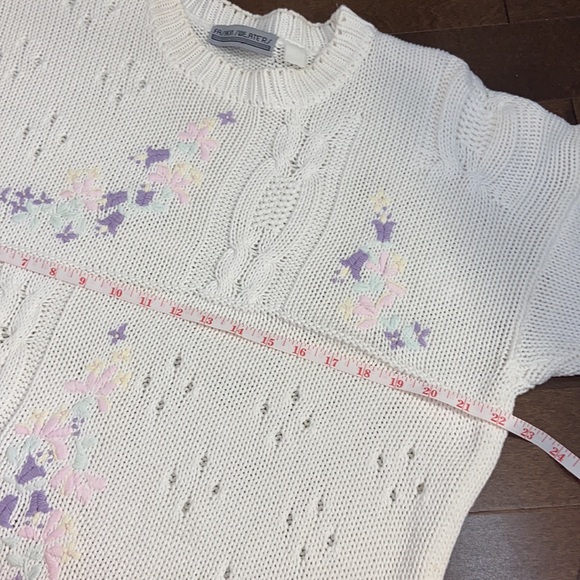 Vintage Pastel Floral Embroidered Cable Knit Crewneck Grandma Sweater - Picture 7 of 11
